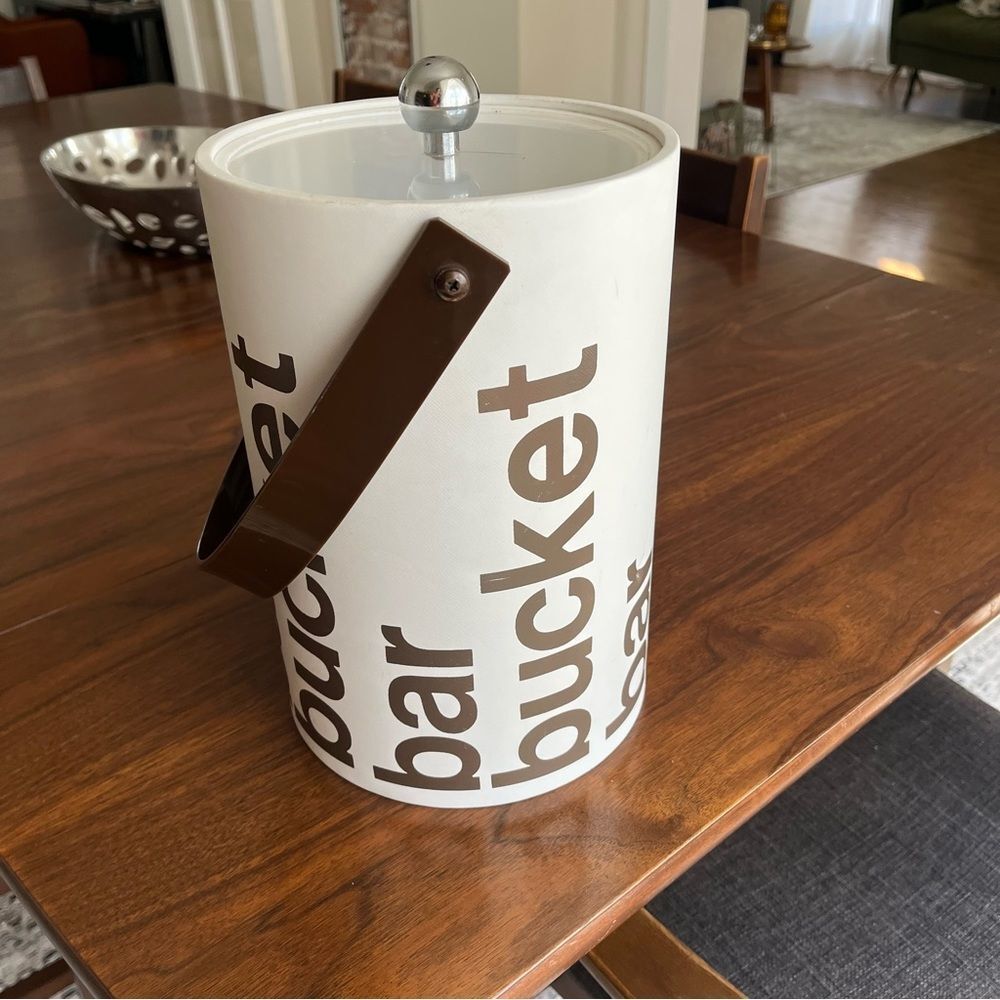 Vintage MCM Private Stock Made in USA Brown White Large Bar Bucket Ice Bucket